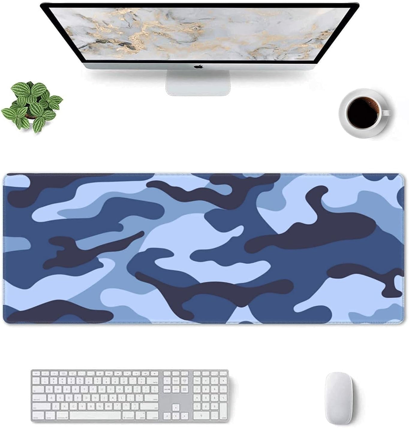 Navy Blue Military Camo Mouse Pad XL Gaming Desk Mat with NonSlip Rubber Base and Stitched Edges, Extended Large Mice Pad for Laptop Computer, 31.5 x 11.8 in, Ultimate Gaming Accessory