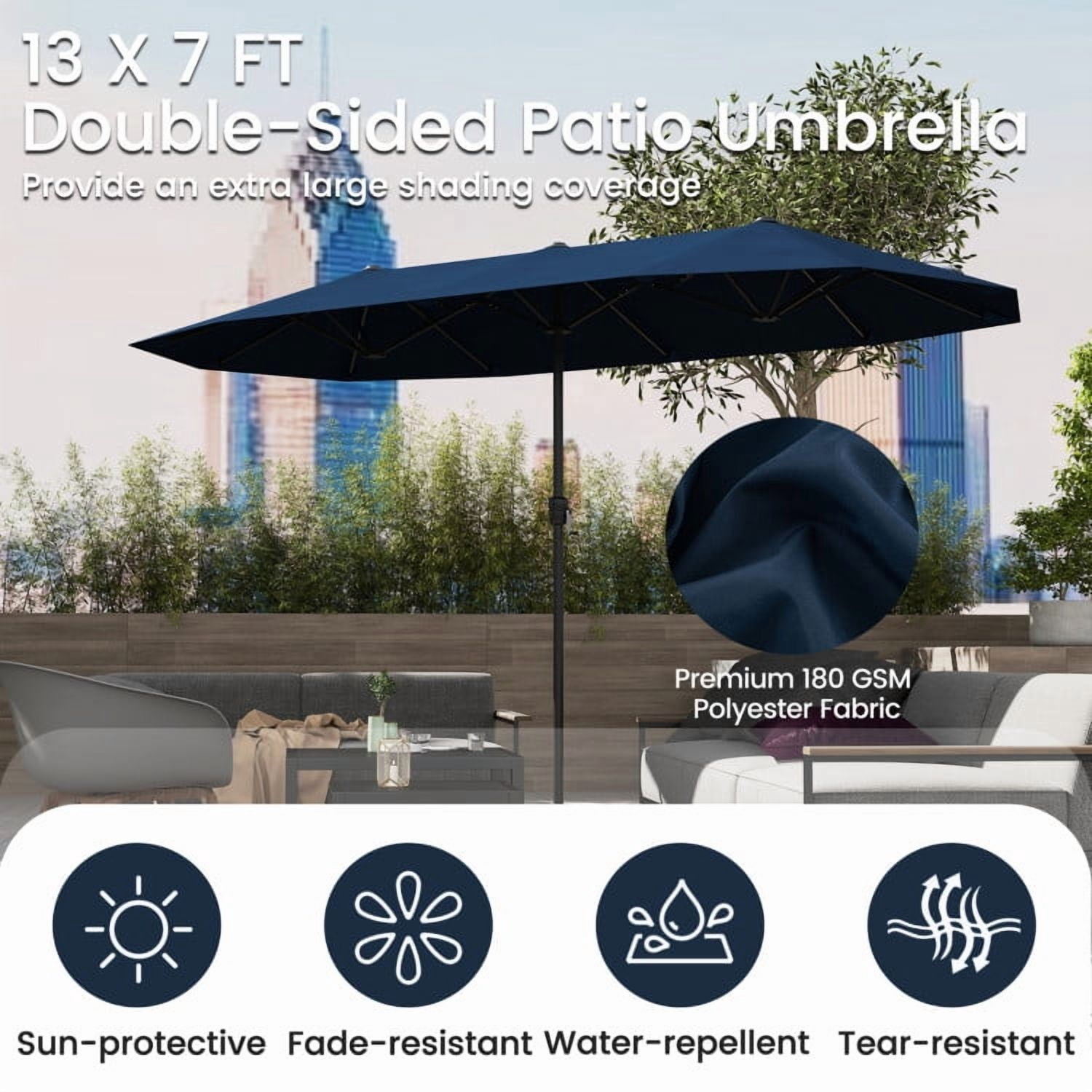 GVN Outdoor Patio Umbrella,Patio Umbrella,13 FT Large Patio Umbrella Outdoor Double-Sided Table Market Umbrella with Crank Handle-Navy