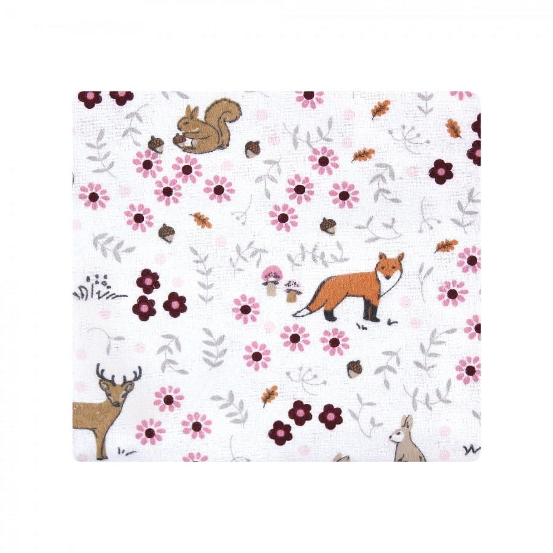 Hudson Baby Infant Girl Cotton Flannel Receiving Blankets Bundle, Woodland Floral, One Size