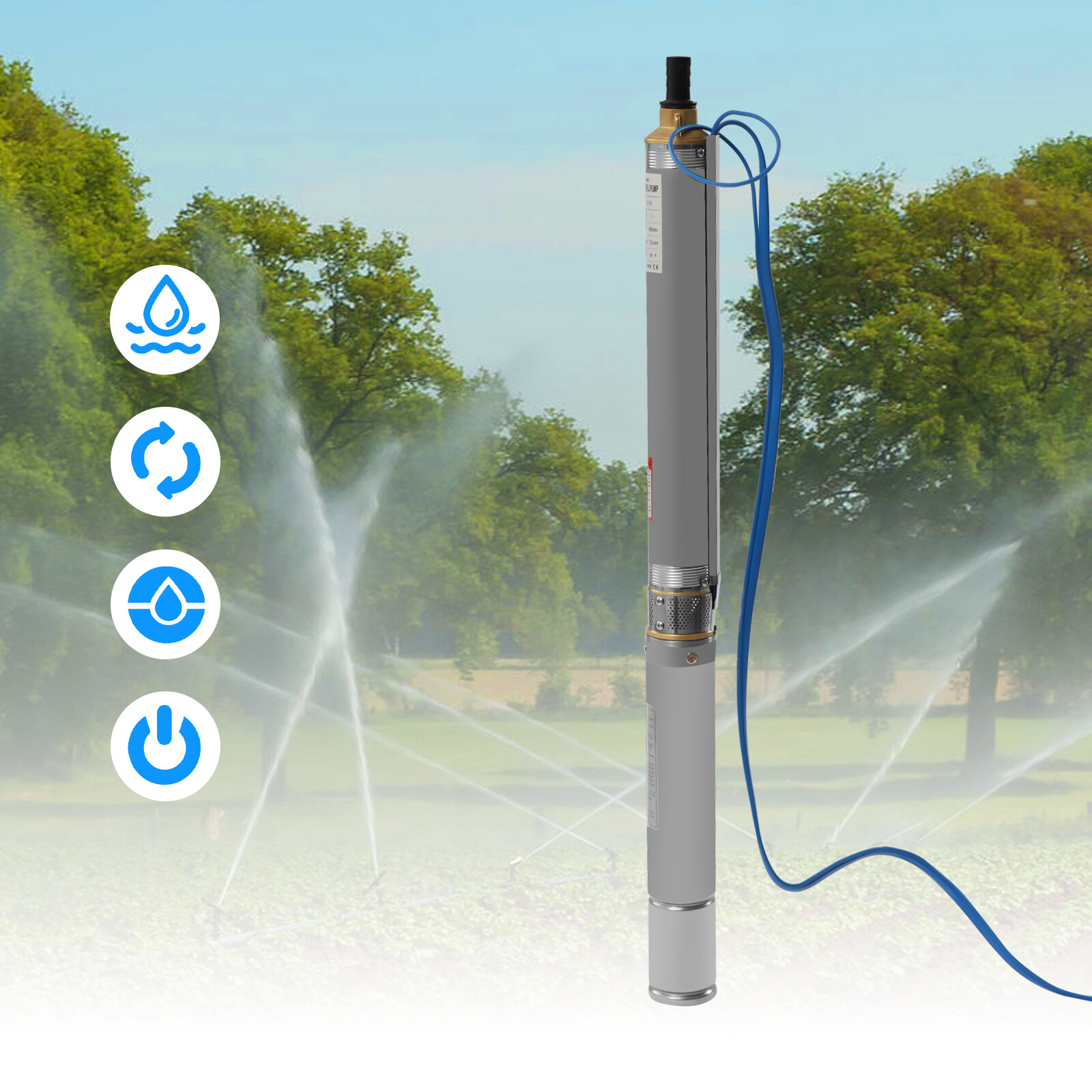 3'' 0.5HP Silver Deep Well Submersible Pump 110V 16GPM 216ft Cable Stainless Steel for Factories