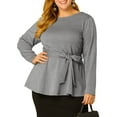 thumbnail image 5 of Agnes Orinda Women's Plus Size Long Sleeves Houndstooth Top Belted Tie Waist Tunic Blouse 1X Black, 5 of 8