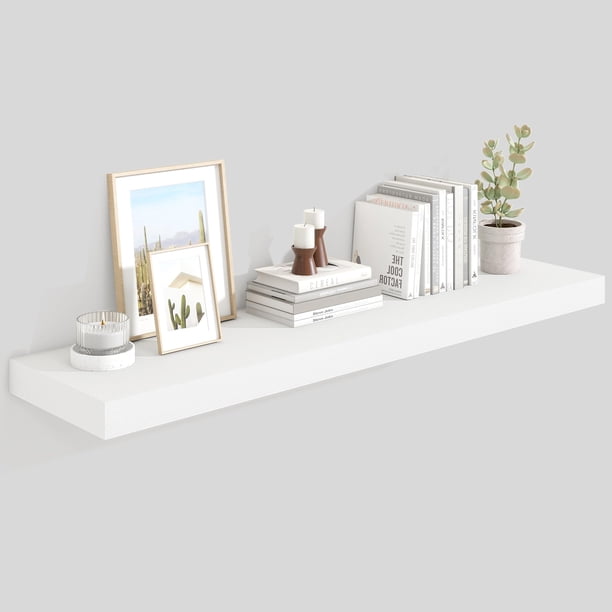 Estantería flotante Heimlove 48, madera rústica blanca, 26 cm de profundidad