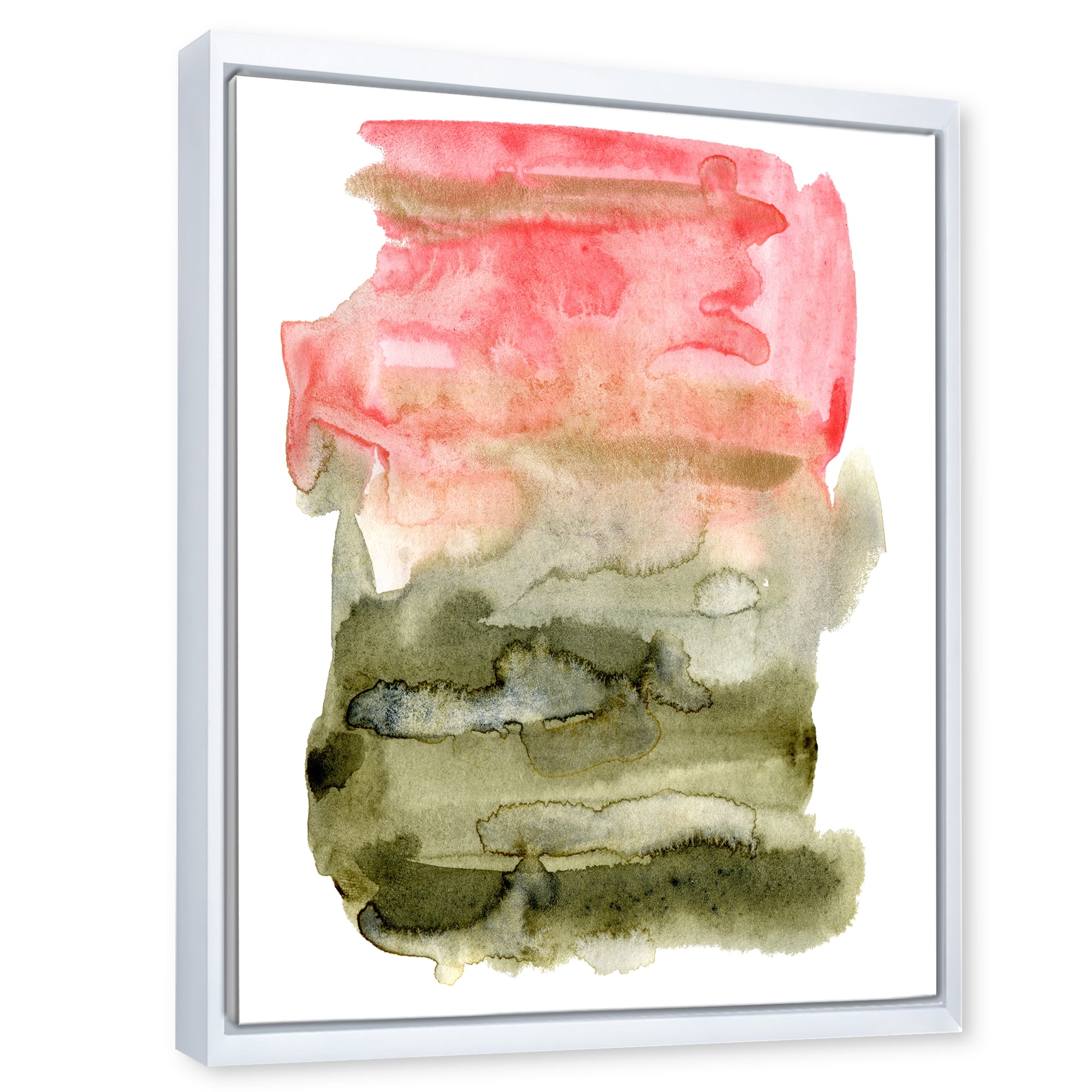 Designart 'Red Pink and Green Abstract Clouds' Modern Framed Canvas Wall Art Print
