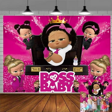 Boss Baby African Girl Black Backdrop Banner Party Supplies Poster Movie Theme Background for Photography Kids Birthday Decorations