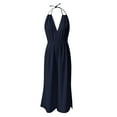 thumbnail image 5 of Womens Sexy Jumpsuits 2025 Summer Casual V Neck Halter Backless One Piece Outfits Wide Leg Side Split Sets, 5 of 5