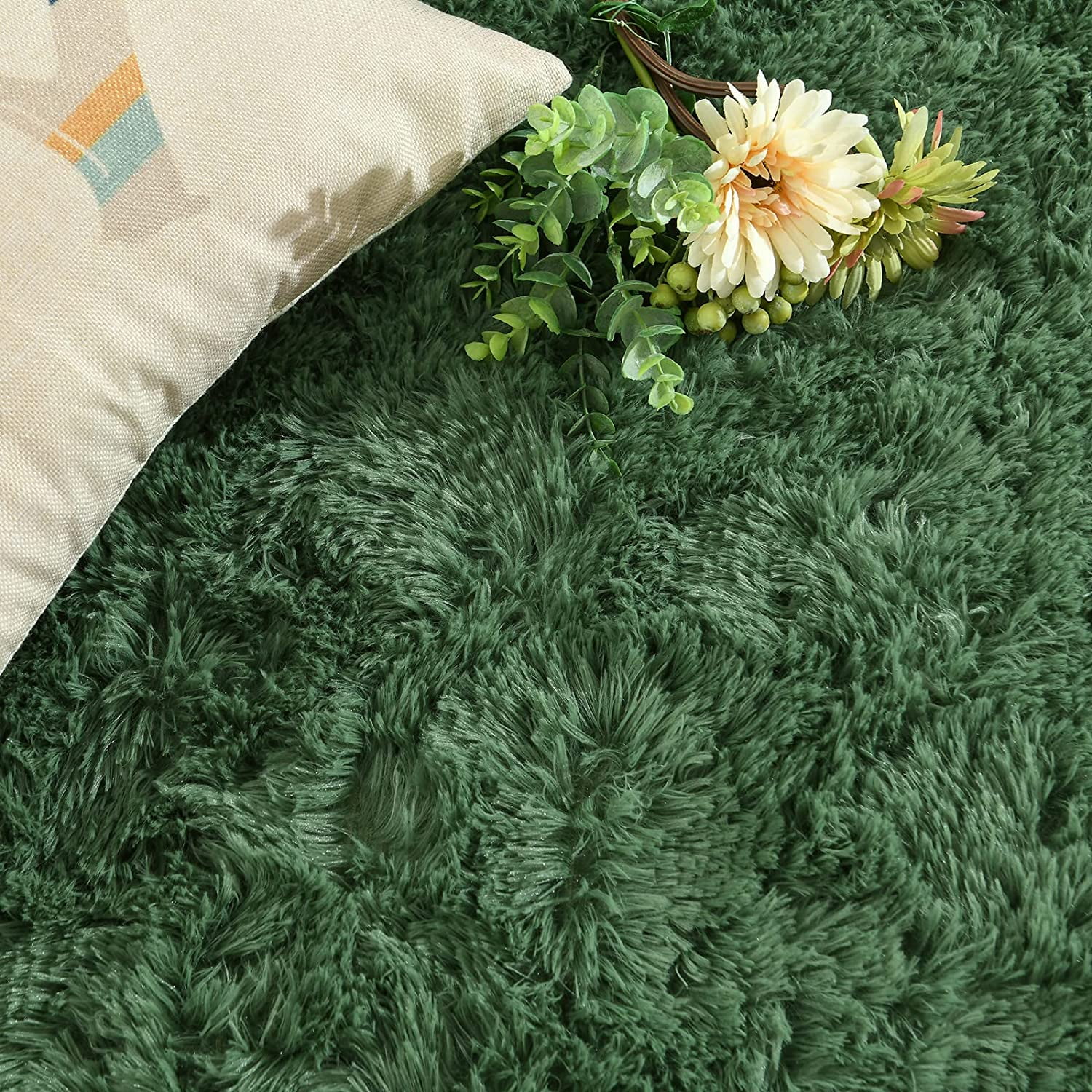 Noahas Super Soft Shaggy Rugs Fluffy Carpets, 3x5 ft, Deep-Green Area Rug for Living Room Bedroom Girls Kids Room Nursery Home Decor, Non-Slip Plush Indoor Floor Bedside Rug, 3x5 Feet Deep-Green