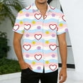 thumbnail image 5 of Lumeqa Valentines Couple Matching Heart Print Short Sleeve Button Down Shirt Casual Loose Fit Hawaiian Shirt for Husband Wife, 5 of 6