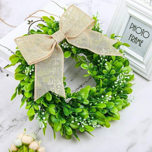 Sunjoy Tech Faux Boxwood Wreath, Artificial Green Leaves Wreath for Front Door Hanging Wall Windows Decoration Holiday Festival Wedding Decor