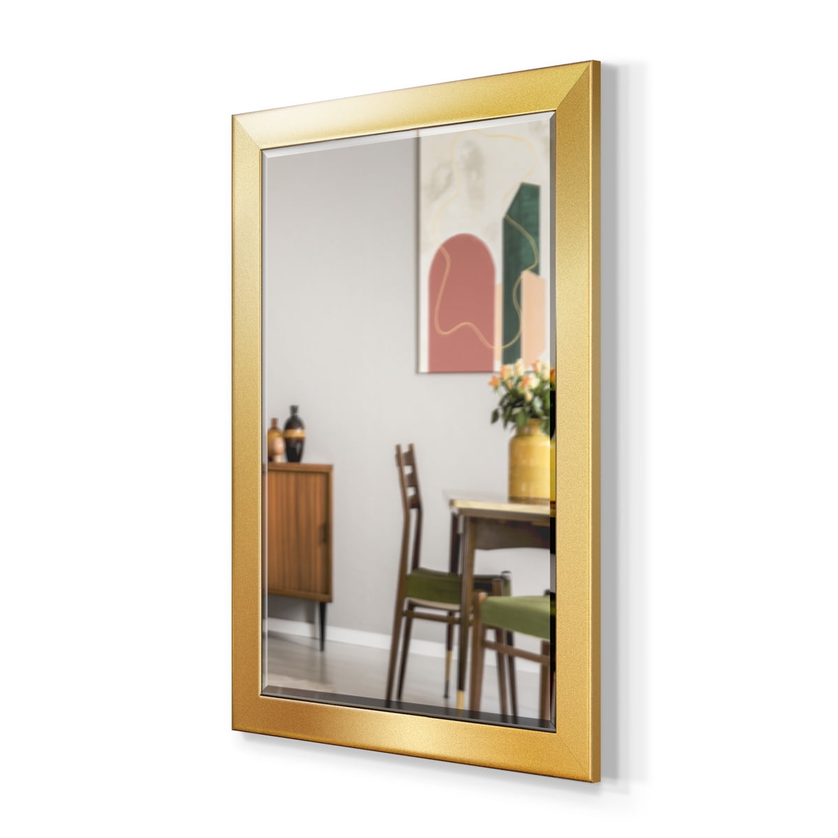 29 in. W x 41 in. H Framed Rectangle Beveled Edge Wood Mirror in Solid Gold