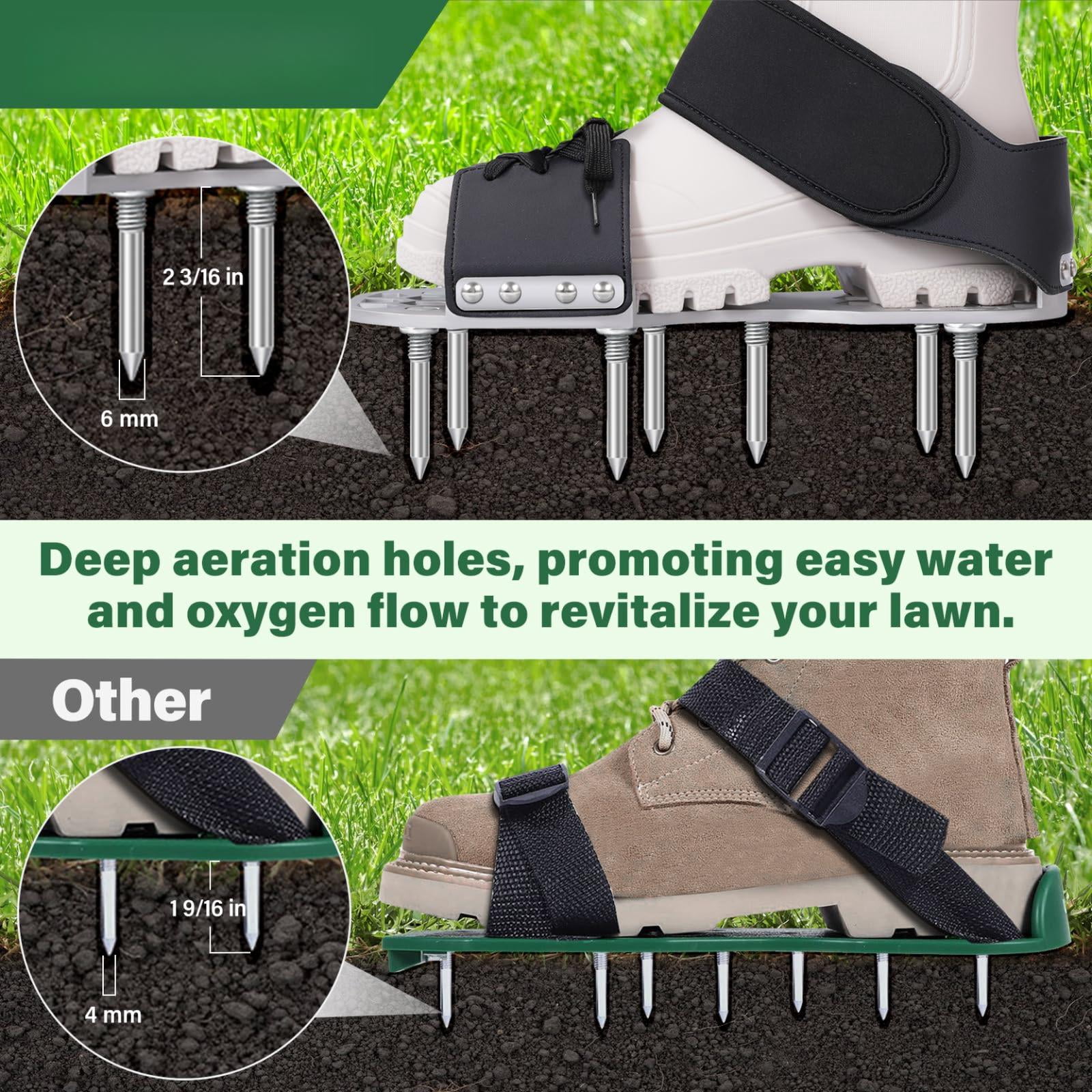Aerator Shoes  Lawn For Grass With Thickened Metal Base Longer Steel Spike Aeration Adjustable Straps Fully Assembled Aerating Yard - Black