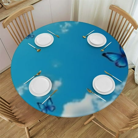 

Sheronv Butterflies Sky Clouds Round Table Cover Stain Resistant Washable Indoor Outdoor Tablecloth Kitchen Dining Wedding Parties 100% Polyester Outdoor Fitted Table Cover 54 -58