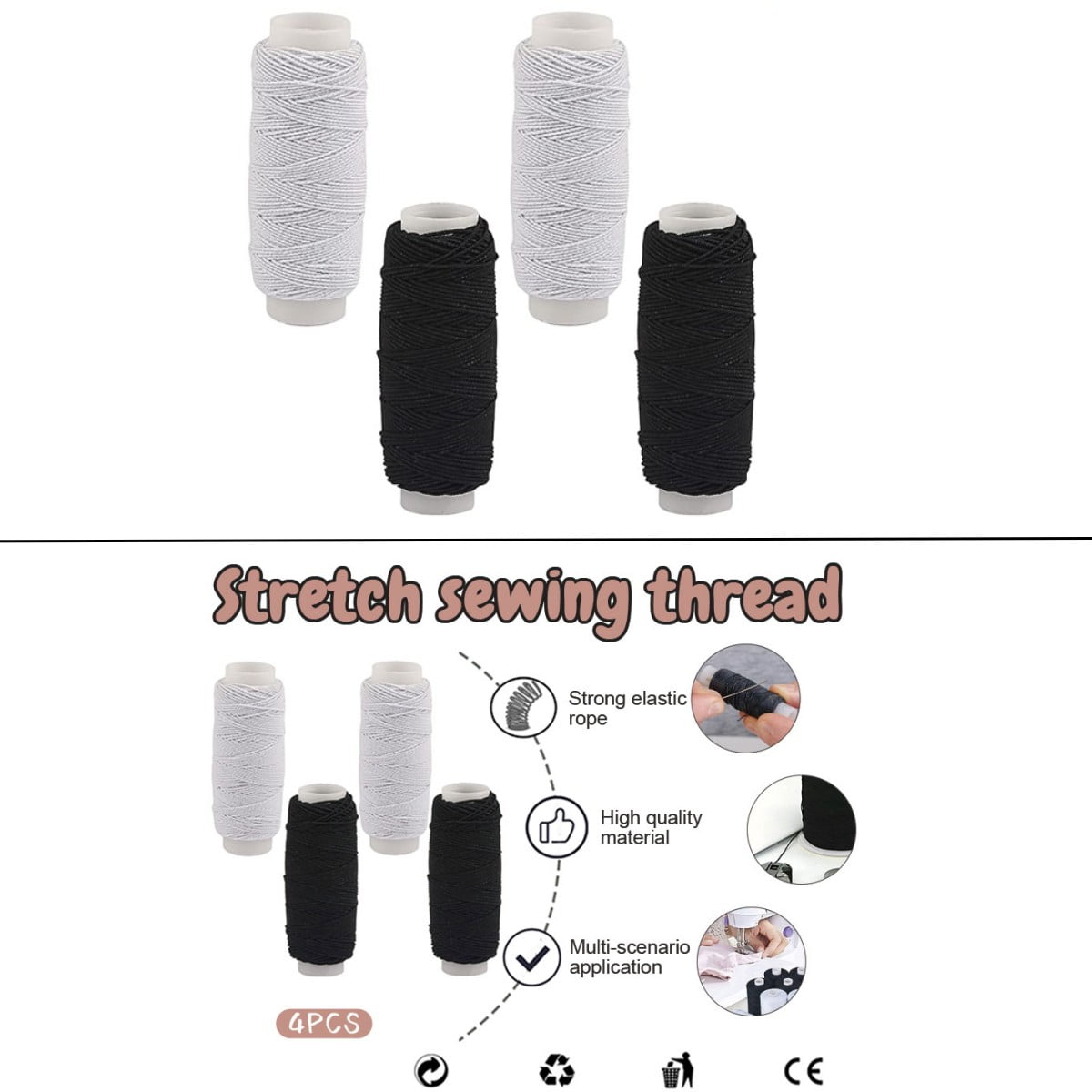 Shirring Elastic For Sewing, 4Pcs Sewing Thread Shearing Elastic