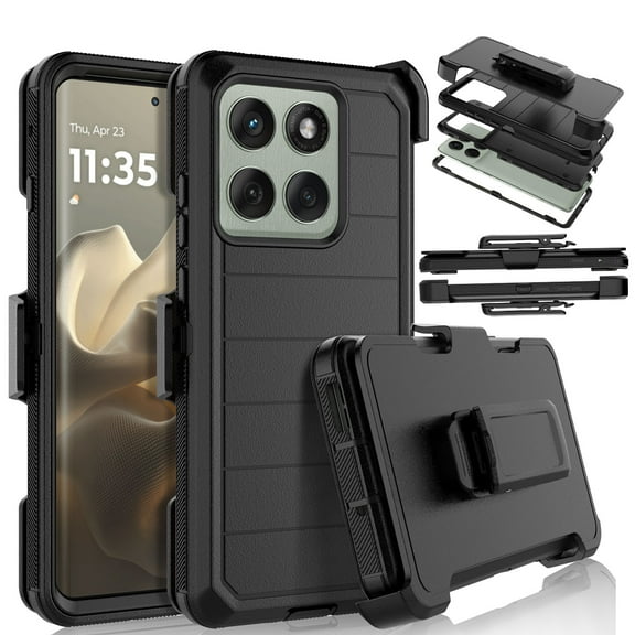 For Motorola Moto Edge 2025 Case,Takfox Holster Phone Case with Swivel Belt Clip [3 Layers] Heavy Duty Full Body Protection Shockproof Kickstand Cover- Black
