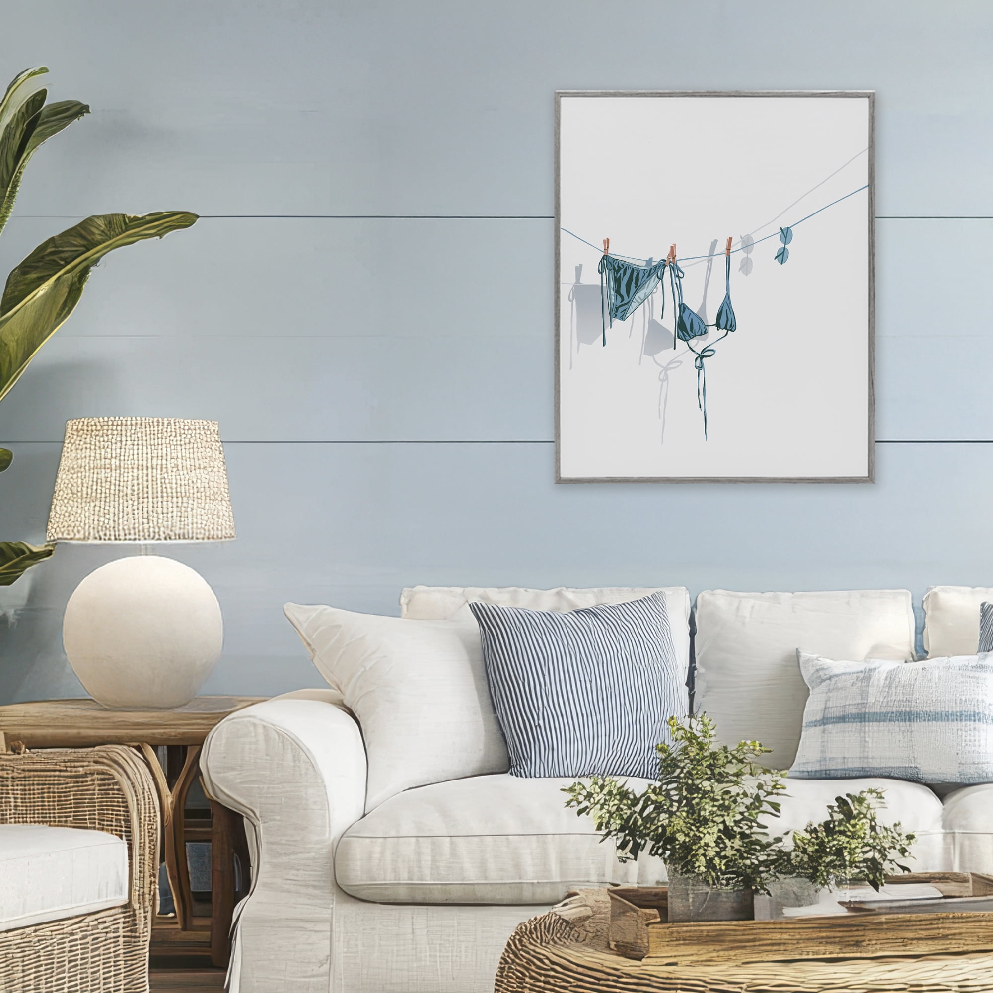Stupell Industries Teal Bikini on Clothesline Gray Framed Giclee Art, design by Ziwei Li