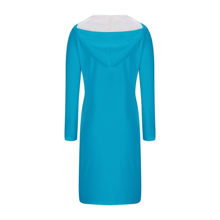 Slip Dress for Women Long Sleeve Hooded Dress for Women with Pocket Hoodie  Dress Fall Sweatshirts Midi Dress Womens Beach Dress S-88 Sky Blue S -  Walmart.com