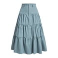 thumbnail image 3 of QATAINLAV Women's High Waist Tiered Midi Skirt Flowy Ruffle Beach Vacation A-Line Skirts Work Solid Casual Summer Clothes Blue M, 3 of 7