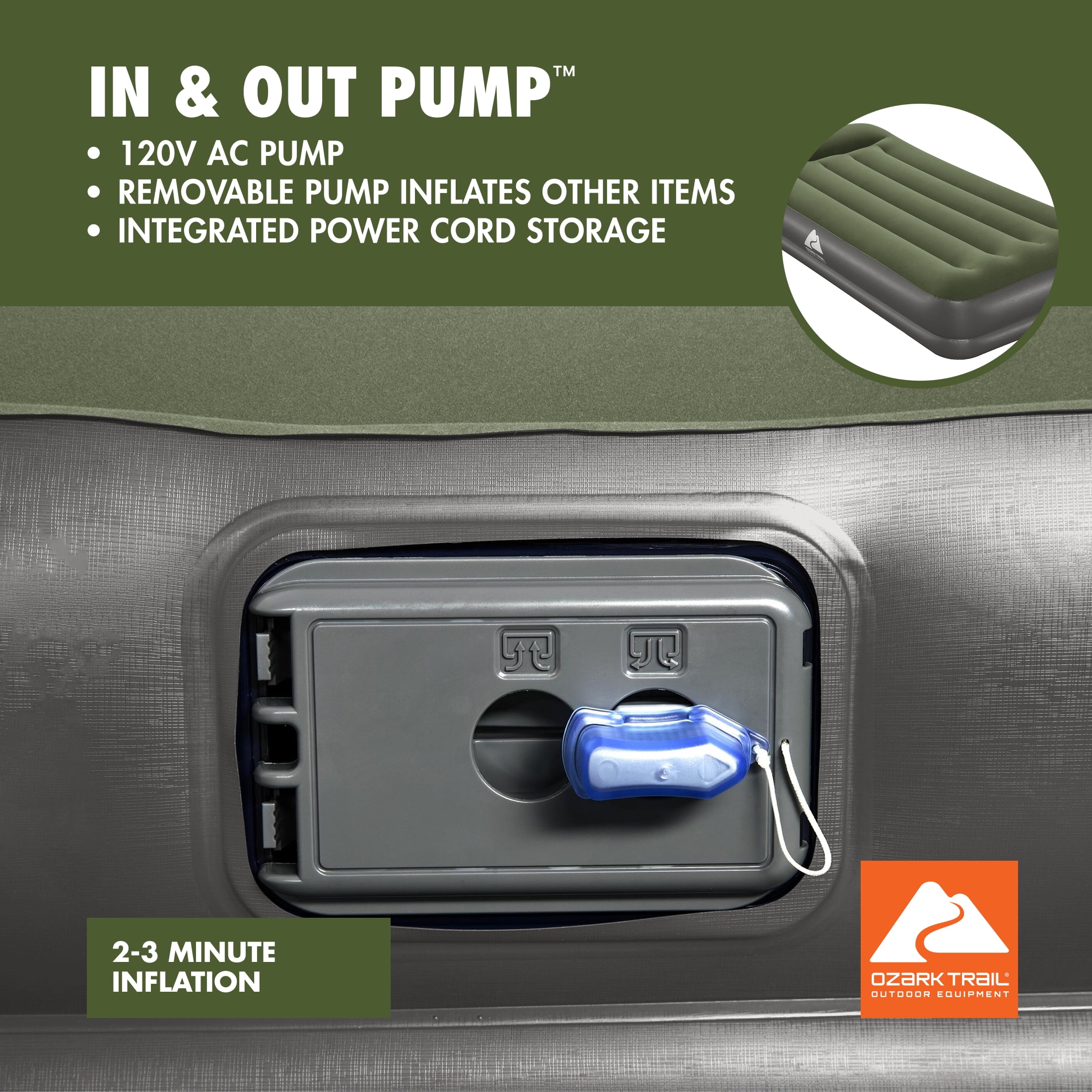 Ozark Trail Twin Air Mattress, Air Bed with Pump, 14 Inch Inflatable Air Mattress, Blow Up Bed