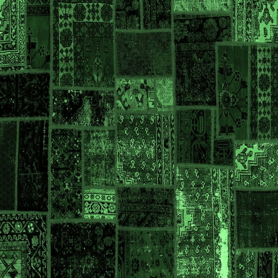 Ahgly Company Indoor Square Patchwork Emerald Green Transitional Area Rugs, 7' Square