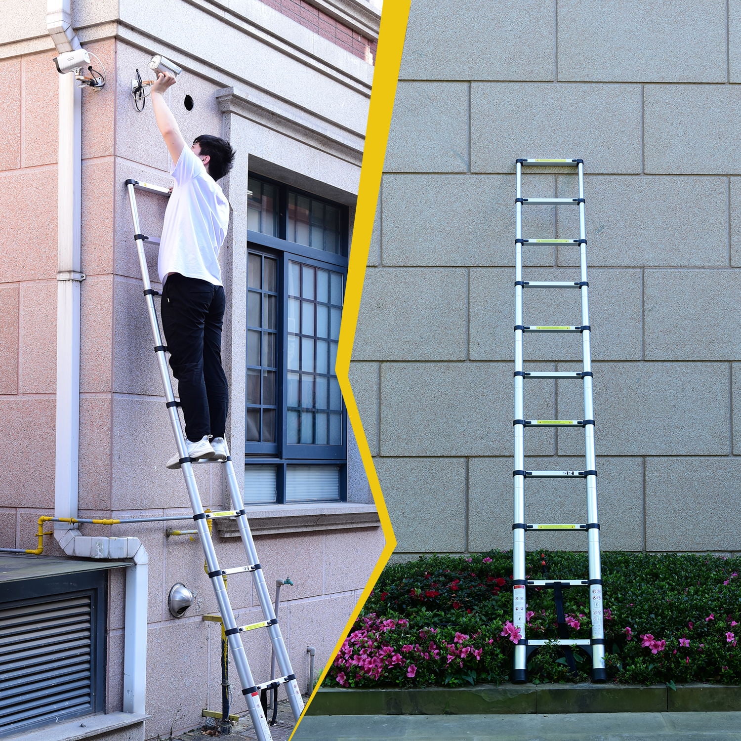 Alvantor 10.5FT Telescoping Ladder, Aluminum Collapsible Extension Ladder with Hook, Multi-Purpose Collapsible Compact Ladder for Home, RV