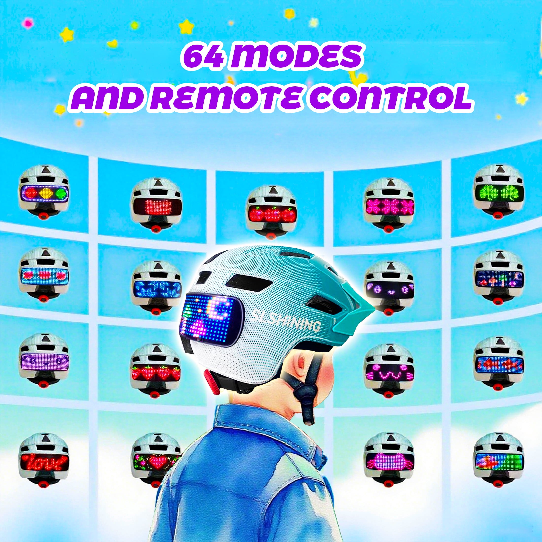 Kids Bike Helmet with LED Display & Remote Control, 64 Light Patterns, Turn & Stop Signals, Multi-Sport Helmet for Toddler & Youth Ages 3-14, Safe for Boys Girls Bicycle Scooter Mountain Bike