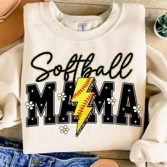 Softball Mama Varsity Sweatshirt, Lightning Bolt Softball Mom Pullover, Sublimation Style Sports Crewneck