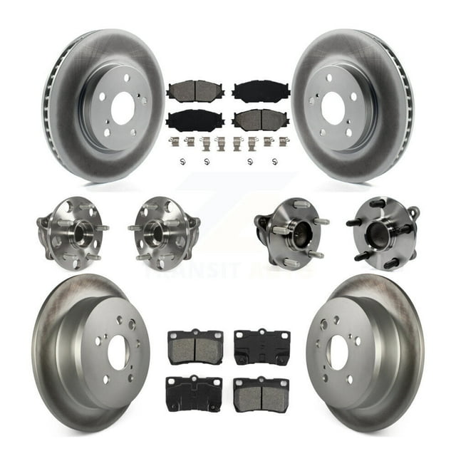 Transit Auto Front Rear Hub Bearings Assembly Coated Disc Brake Rotors and Semi-Metallic Pads Kit (10Pc) for Car Lexus IS250 - Left Right Side (Driver Passenger) KBB-112324