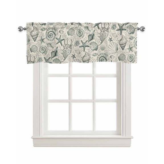 Nautical Coastal Linen Curtain Valance for Bedroom/Bathroom/Kitchen/Office/Living/Dining Room Window,Starfish Conch Shell Retro Middle Century Rod Pocket Topper Decorative Cafe Drapes Panel 54"x18"