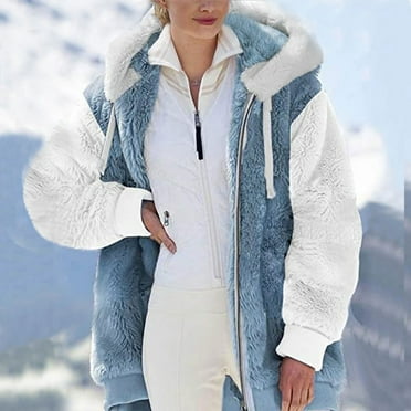 BLTIBY Womens Winter Fleece Jackets Hoodies Autumn Winter Solid Color Zip Up Lightweight Casual Sherpa Coat Soft Comfy Warm Overcoats with Pockets 2025 Blue L