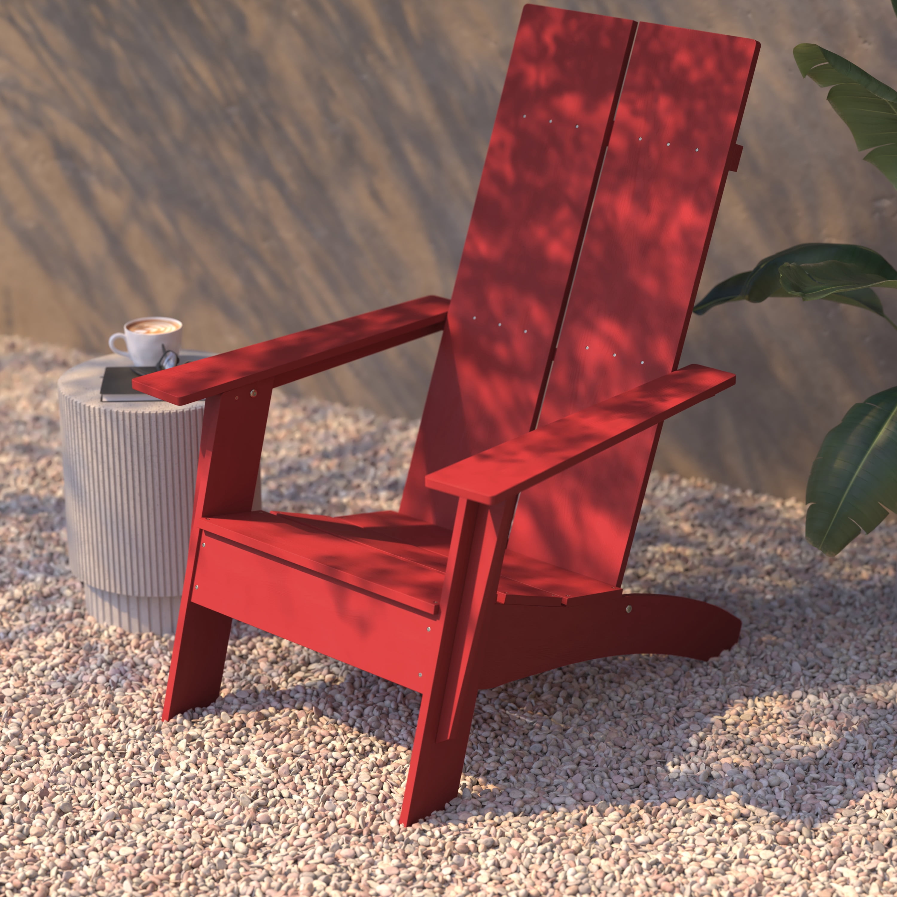BizChair Modern Commercial 2-Slat Back Adirondack Chair - Red Commercial All-Weather Poly Resin Lounge Chair