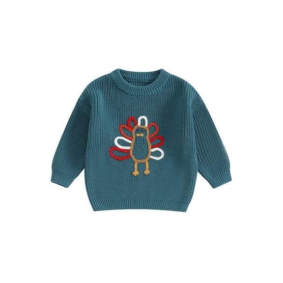 Baby Toddler Boy Girls Girl Thanksgiving Sweater 0 6 12 18 24 Months 2T 3T Turkey Embroidery Long Sleeve Crew Neck Pullover Tops for Fall Winter