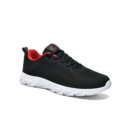 

Crocowalk Mens Sneakers Lace Up Casual Shoes Breathable Flats Lightweight Comfort Walking Shoe Men s Nonslip Round Toe Trainers Black Red 6
