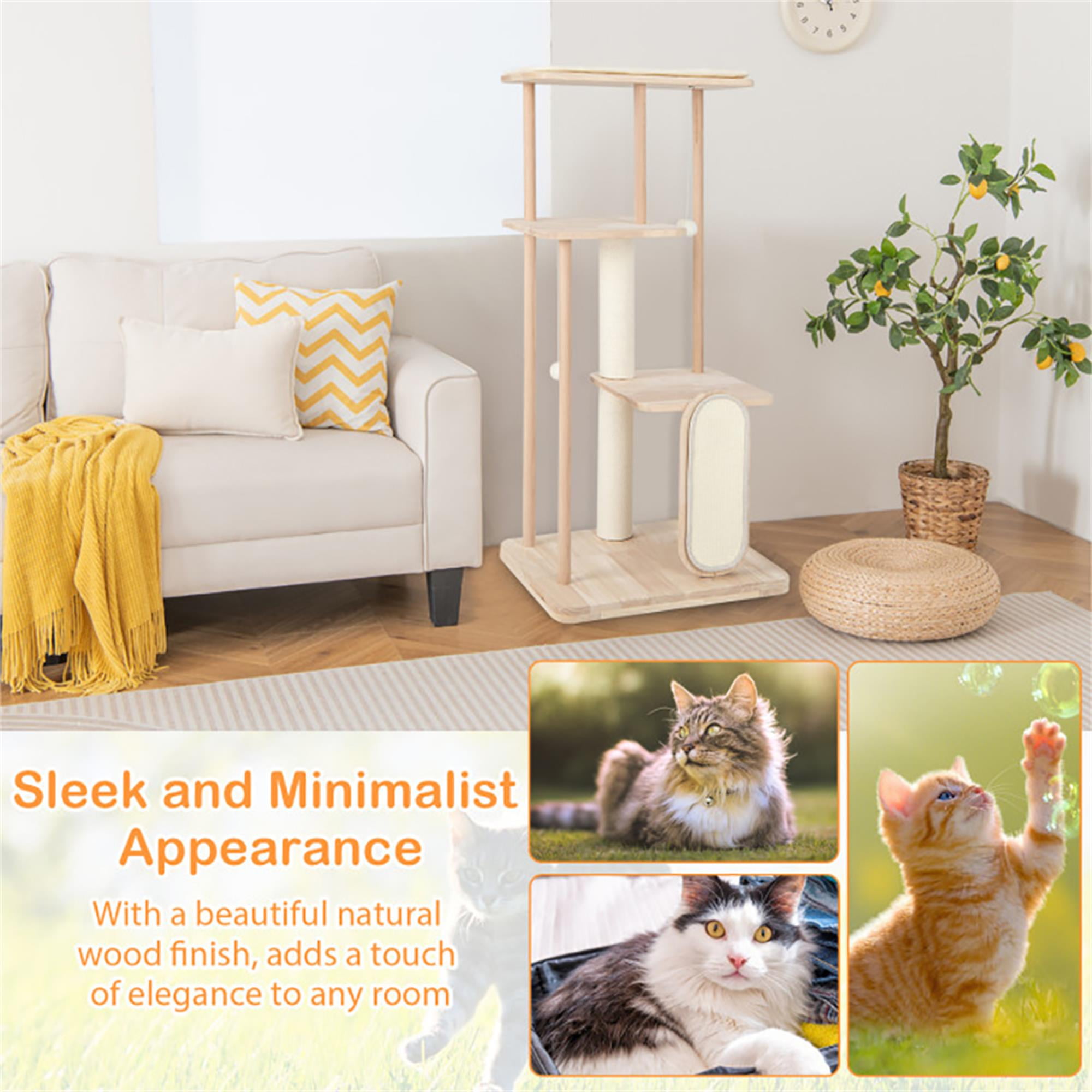 Kadyn 50" Wood Cat Tree Tower Furniture, Cat Condo with Scratching Board and Post for Kittens Cat Tree House, Beige