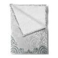 thumbnail image 2 of Damask Soft Flannel Fleece Throw Blanket, Vintage Rich Royal Flower Motifs Forms Heart Shapes Bridal Damask Design, Cozy Plush for Indoor and Outdoor Use, 70" x 90", Grey Bluegrey White, by Ambesonne, 2 of 5