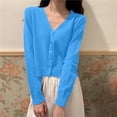 thumbnail image 2 of Jtjvou Long Sleeve Cardigan for Women Casual Loose Fashion Fall Clothes Open Front Spring Outfits Cozy Sweater Lightweight Blue Free Size, 2 of 5