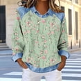thumbnail image 2 of QATAINLAV Womens Casual Long Sleeve Tops Fashion Print Waffle Knit Shirts Casual Denim Patchwork Collared Sweatshirts Green XXXL, 2 of 6