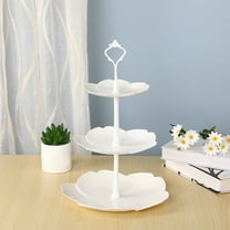 3-Tier Cupcake Stand | White Plastic Dessert Tower Display Tray | For Parties, Weddings & Events | 10.2 x 10.2 x 15.8 inch Multi-Layer Serving Platter
