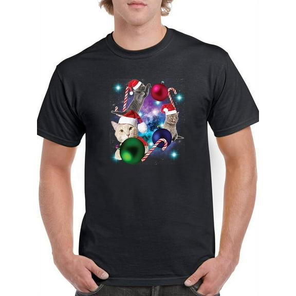Christmas Cat Galaxy T-Shirt Men -Smartprints Designs, Male x-Large