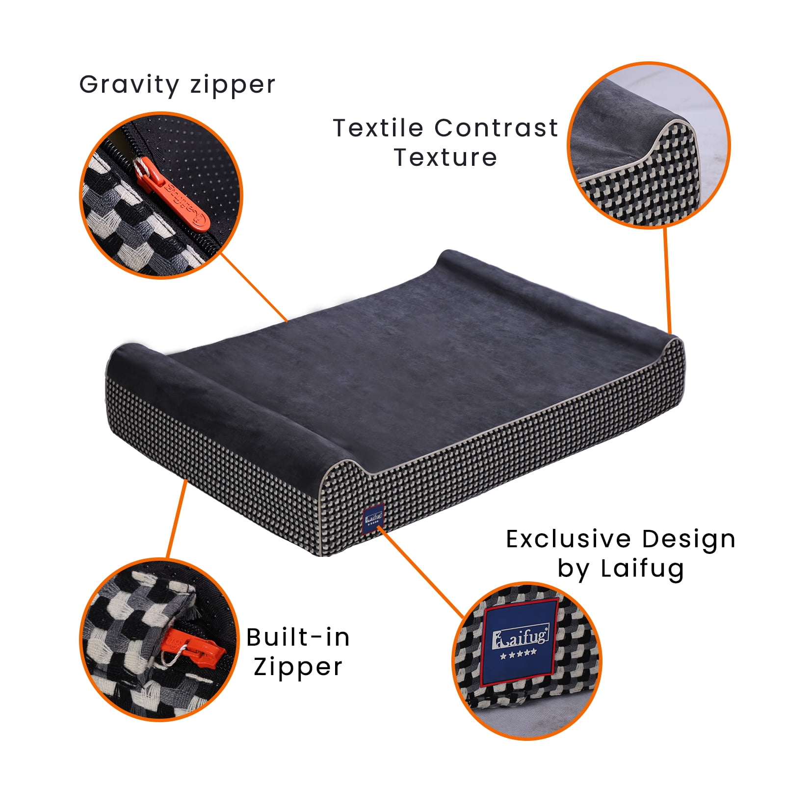 Laifug Extra Large Dog Bed with Orthopedic Memory Foam, Dog Pillow, Waterproof Liner & Washable Cover (Black，XL)
