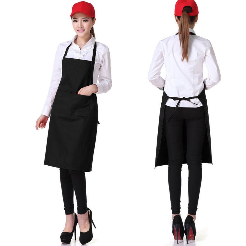 Women Kitchen Restaurant Bib Cooking Apron Dress Waitress Apron With Pocket 