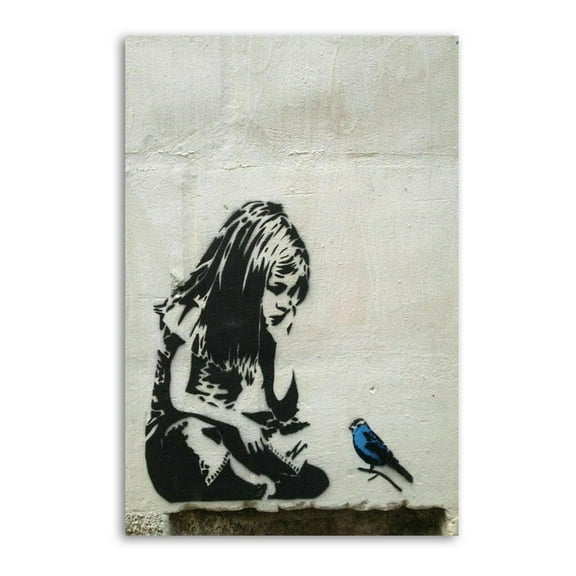 Banksy Graffiti Girl with Bluebird Posters Art Print Wall Photo Paint Poster Hanging Picture Family Bedroom Decor Gift 16x24inch(40x60cm)
