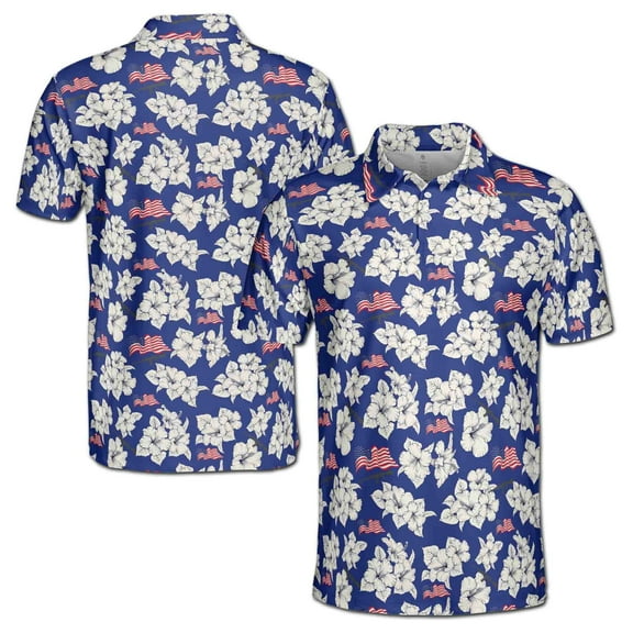 Patriotic America Flag with Floral Men's Polo Shirt S-5XL