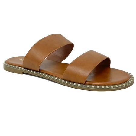 

SNJ Women s Double Strap Open Toe Flat Slide Fashion Sandal