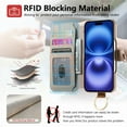 thumbnail image 5 of for iPhone 13 Folio Flip Wallet Case, PU Leather Zipper Pocket Card Slots RFID Blocking Wristband Bracket, with Diamond Finger Ring Full Body Protection for iPhone 13 - Khaki, 5 of 10