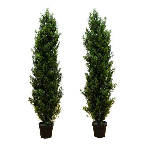 Nearly Natural 4ft. Artificial Topiary Cedar Tree UV Resistant (Indoor/Outdoor) - Set of 2