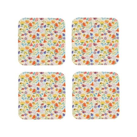 

Tideii Insects In Plants for Leather Coasters 4 Pieces Anti-fouling and Anti-scalding Decorative Coasters Suitable for Restaurants Kitchens Coffee Shops-Square