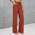 thumbnail image 3 of SAHFX Cotton Linen Pants for Women Long Pant Pull-On Pants Straight Leg Pants Work Pants with Pockets Dress Pants Beach Outfits Loose Pants Baggy Trousers Casual Work Trousers, 3 of 8
