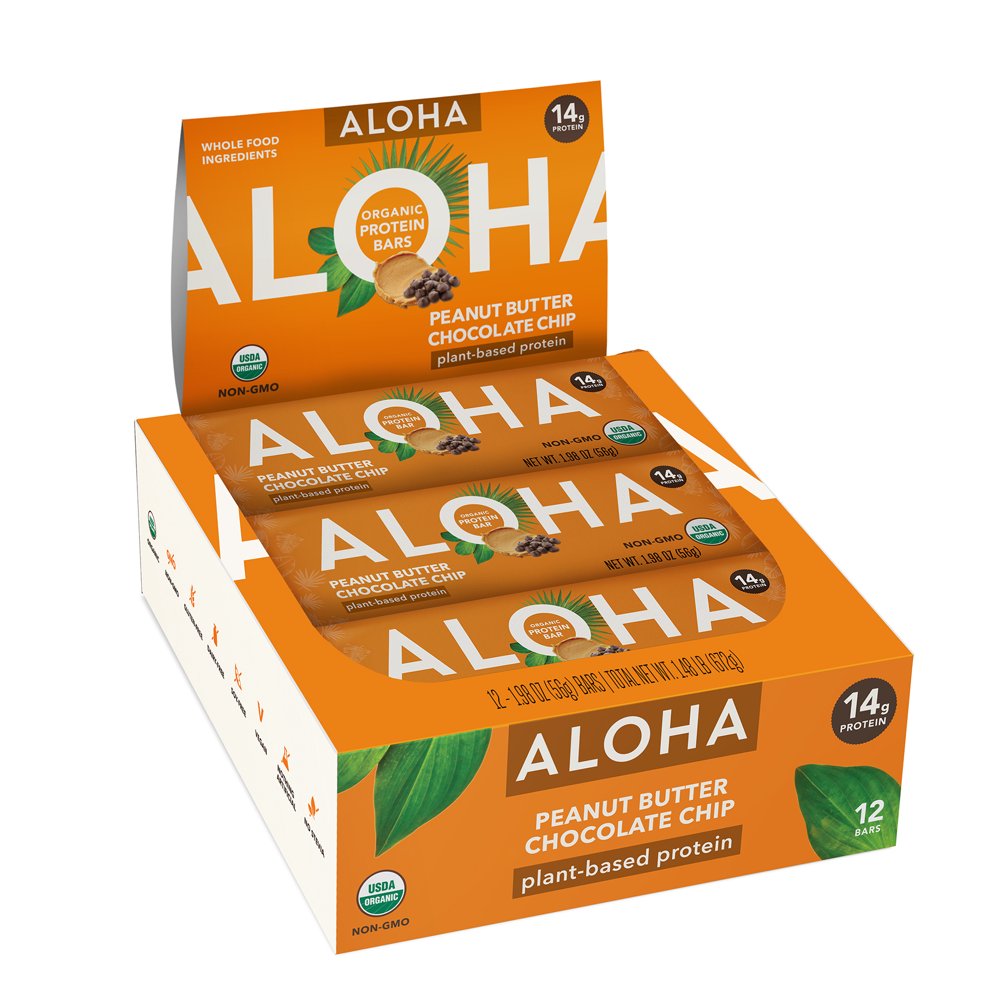 ALOHA Plant Based Protein Bars, Peanut Butter Chocolate Chip, 14g Protein, 12 Ct