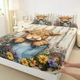 thumbnail image 3 of jejeloiu Cartoon Highland Cattle Queen Sheet Sets,Colorful Flowers Blossom Flat Sheet,Country Farmhouse Lodge Queen Fitted Sheet For Girls Boys,Super Cozy Room Decor,4pcs, 3 of 7