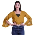 thumbnail image 4 of Moomaya Printed Womens Crop Top Wrap Style Top Wear Ruffle Long Sleeve Casual Summer Blouse, 4 of 6