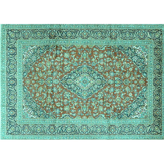 Ahgly Company Machine Washable Indoor Rectangle Persian Turquoise Blue Traditional Area Rugs, 2' x 4'